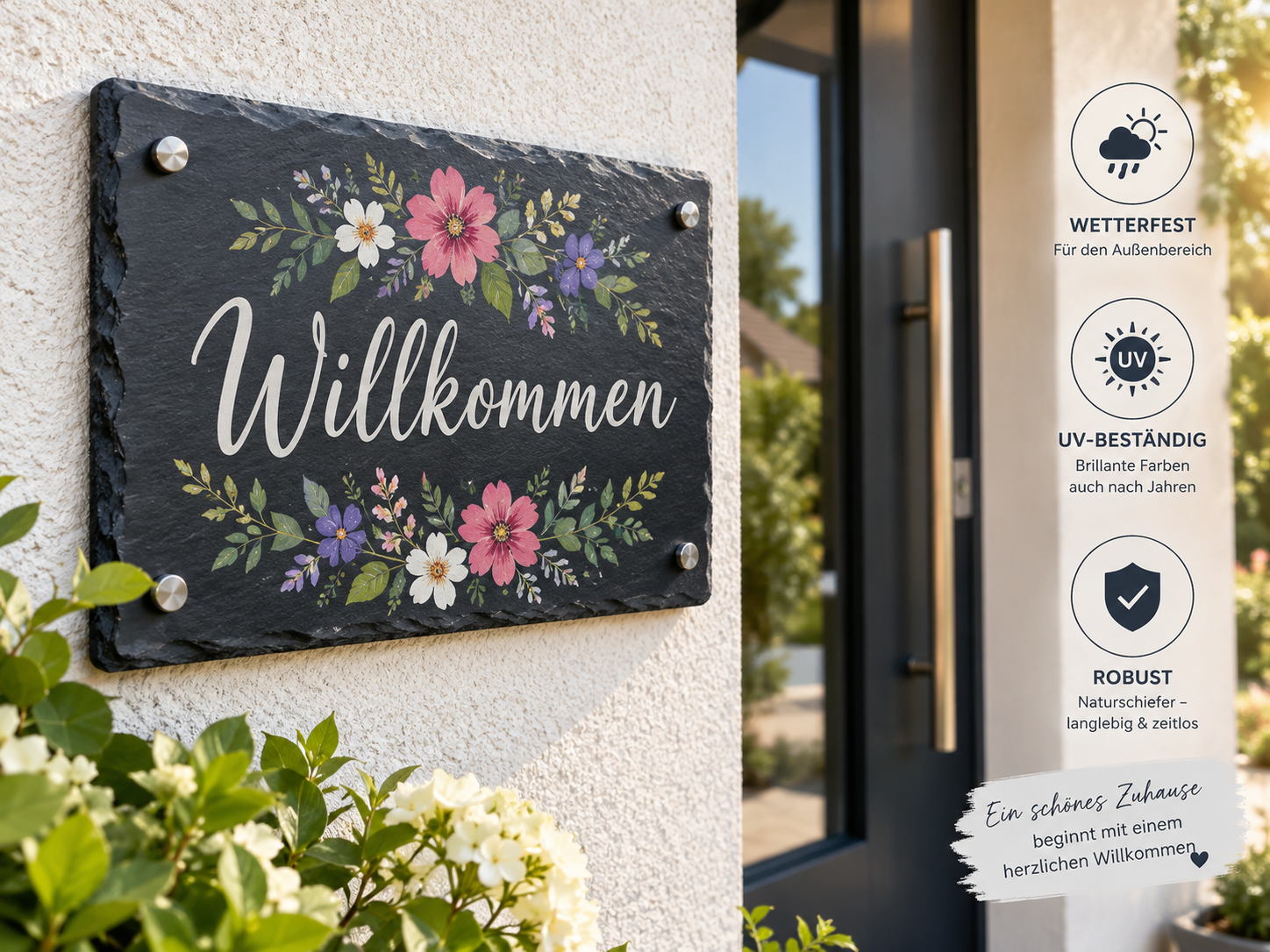 Farbig bedruckte Schiefertafel für Haus und Eingang