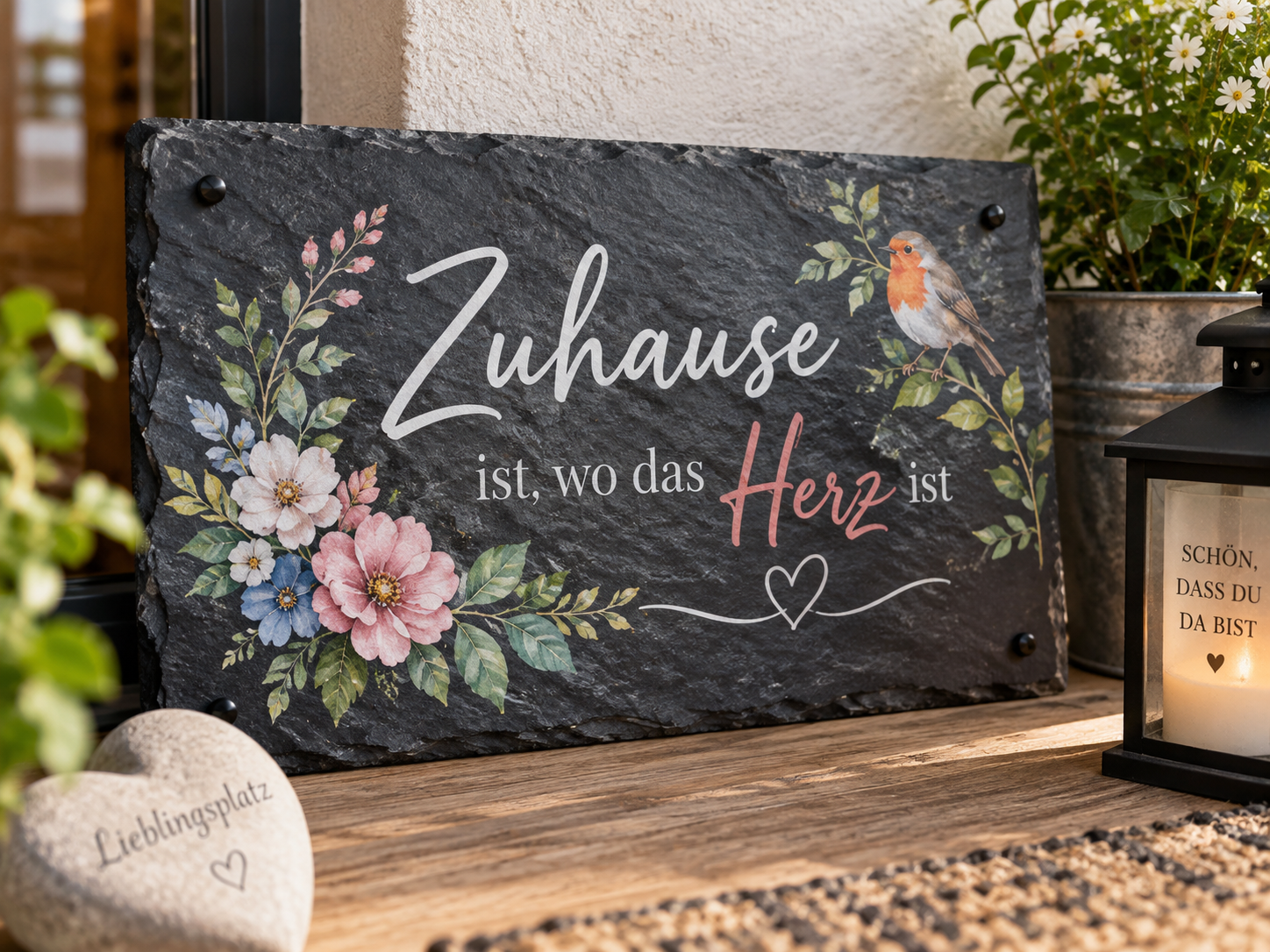 Farbig bedruckte Schiefertafel als Tiergedenktafel